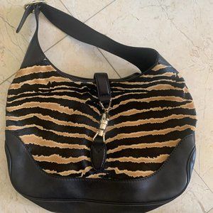 GUCCI Tiger Stripe Pony Hair Medium Jackie Hobo Bag